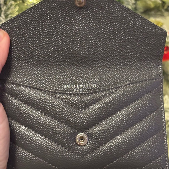 Saint Laurent YSL Dark Gray Quilted Leather Card Holder Flap Wallet NEW W/ COA - Picture 9 of 14